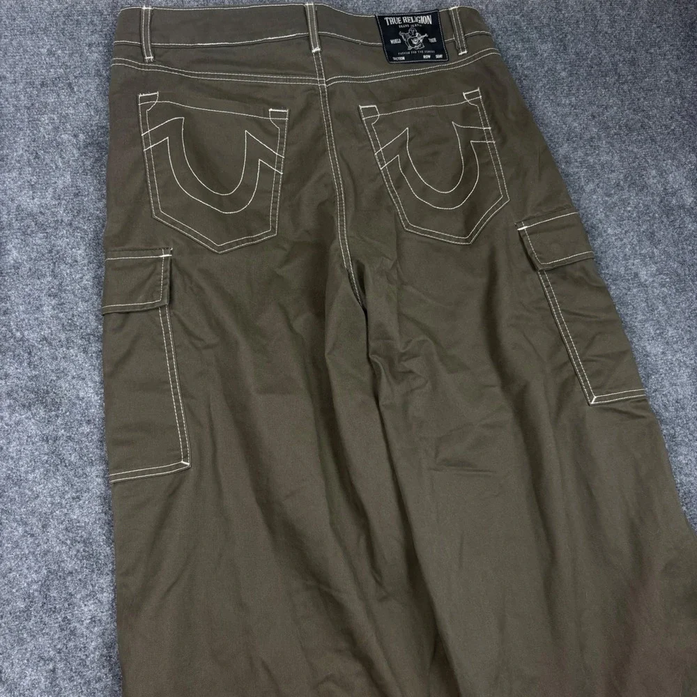 True Religion Balloon Cargo Pants Mens 34 Olive Brown Contrast Stitch